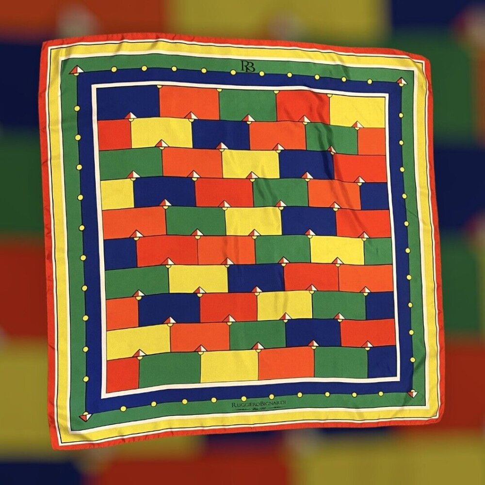 Vintage Ruggiero Bignardi Italy Signed Women’s Square Silk Scarf Geometric 36” - Picture 10 of 10